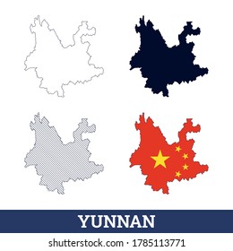 China State Yunnan Map with flag vector