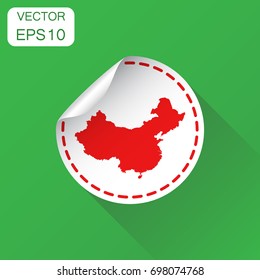 China sticker map icon. Business concept China label pictogram. Vector illustration on green background with long shadow.