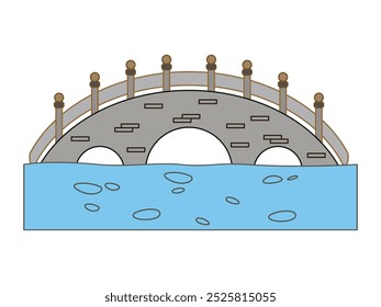 China stone traditional bridge ancient Chinese oriental style building place tourism destination design icon set