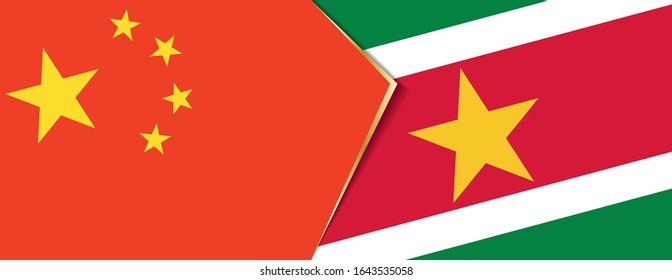 China and Suriname flags, two vector flags symbol of relationship or confrontation.