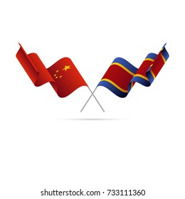China and Swaziland flags. Vector illustration.