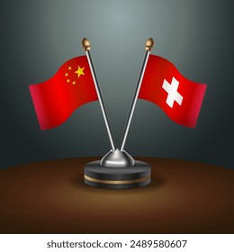 China and Switzerland table flags relation with gradient backgrund