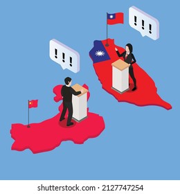 China and Taiwan diplomacy talk isometric 3d vector concept for banner, website, illustration, landing page, flyer, etc.