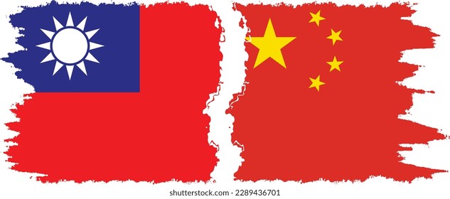 China and Taiwan grunge flags connection, vector