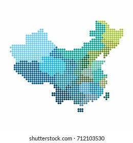 China and Taiwan Map of circle shape with the provinces colored in blue colors on a white background. Vector illustration dotted style.