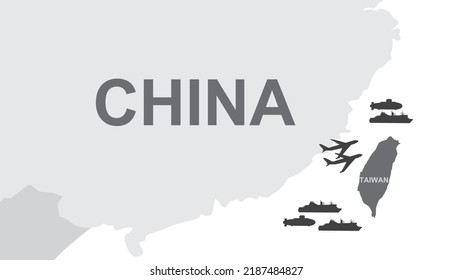 China And Taiwan Military Exercises. Vector