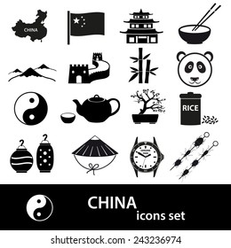 China theme black icons vector set eps10