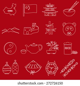 China theme red and white outline icons set eps10