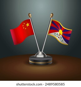 China and Tibet table flags relation with gradient backgrund