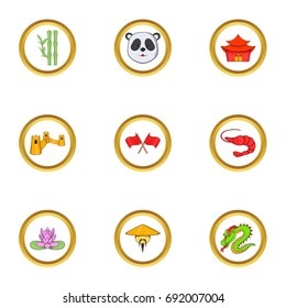China tourism icon set. Cartoon set of 9 china tourism vector icons for web isolated on white background