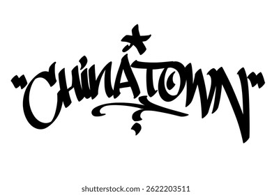China Town graffiti tag in bold black ink on white background. Urban street art lettering, cultural and dynamic city name design, perfect for branding, prints, streetwear, and digital projects.
