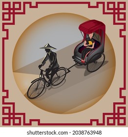 CHINA TOWN -Vintage Illustration   Conceptual idea for Cultural tourism promotion.  Picture postcard 