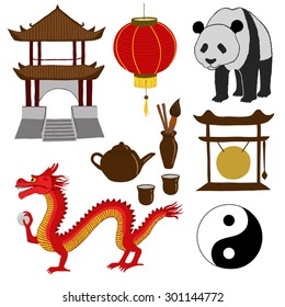 China travel. Asian traditional culture symbols. vector illustration
