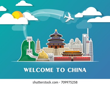 China travel background Landmark Global Travel And Journey Infographic Vector Design Template. illustration.