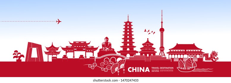 China travel destination grand vector illustration.