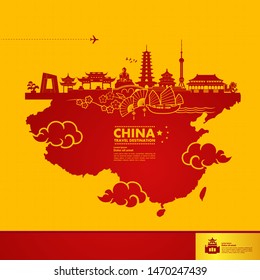 China travel destination grand vector illustration.