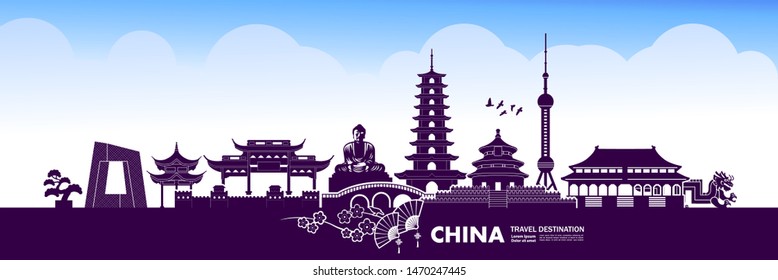 China travel destination grand vector illustration.