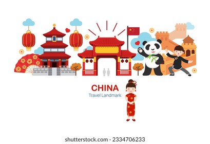 China Travel Elements Landmark.Vector Illustration