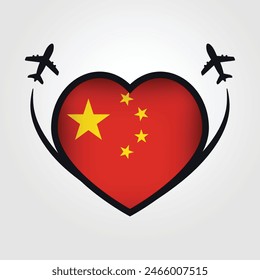 China Travel Heart Flag With Airplane Icons