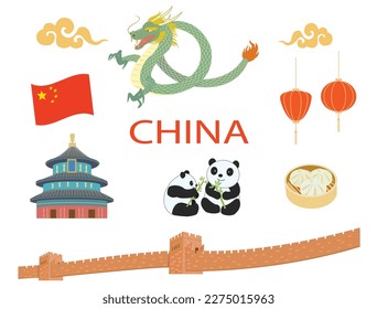 China travel icon.  Pand and dragon.