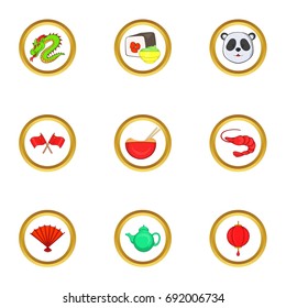 China travel icon set. Cartoon set of 9 china travel vector icons for web isolated on white background