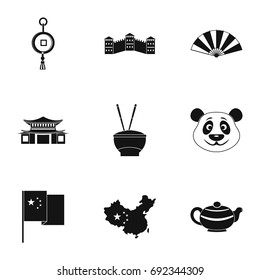 China travel icon set. Simple style set of 9 country of China vector icons for web isolated on white background