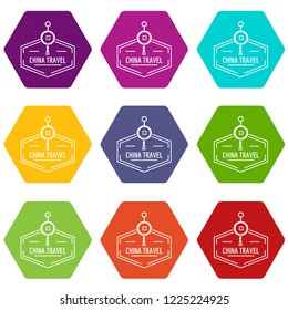 China travel icons 9 set coloful isolated on white for web