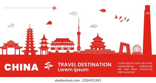 China Travel Landmarks. Vector and Illustration.
