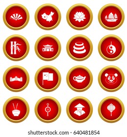 China travel symbols icon red circle set isolated on white background