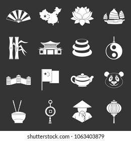 China travel symbols icons set vector white isolated on grey background 