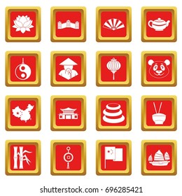 China travel symbols icons set in red color isolated vector illustration for web and any design