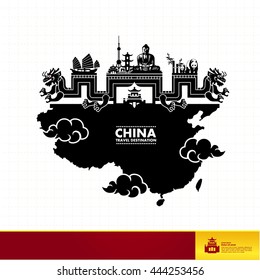 China travel vector black concept