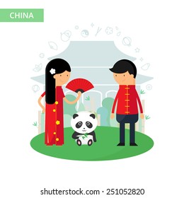 China travel vector illustration, flat style