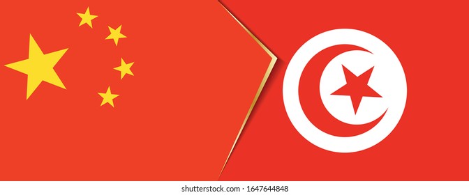 Banderas de China y Túnez, dos banderas vectoriales símbolo de relación o confrontación.