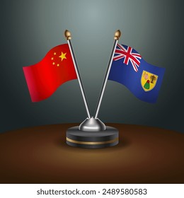 China and Turk and Caicos table flags relation with gradient backgrund