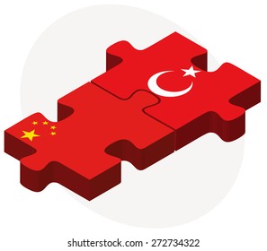 China and Turkey Flags in puzzle isolated on white background