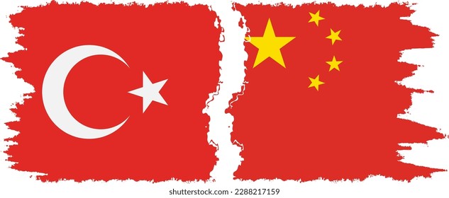 China and Turkey grunge flags connection, vector