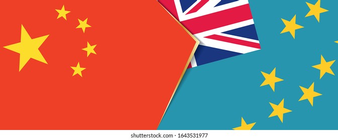 China and Tuvalu flags, two vector flags symbol of relationship or confrontation.