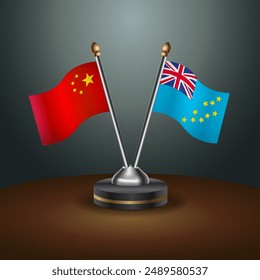 China and Tuvalu table flags relation with gradient backgrund