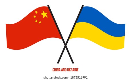 China and Ukraine Flags Crossed And Waving Flat Style. Official Proportion. Correct Colors.
