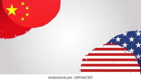 china and united states flags background, banner, wallpaper for text. American Chinese Cooperation, partnership, trade, competition, import duty template web space for text