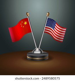 China and United States table flags relation with gradient backgrund