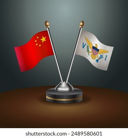 China and Us Virgin Islands table flags relation with gradient backgrund