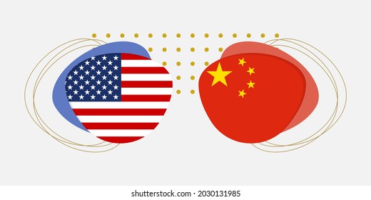 China and USA flags. Chinese and American national symbols with abstract background and geometric shapes. Vector illustration.