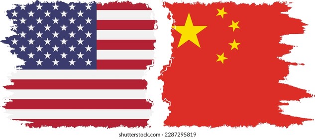 China and USA grunge flags connection, vector