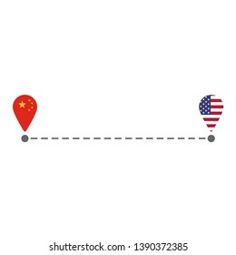 From china to usa map pin route vector