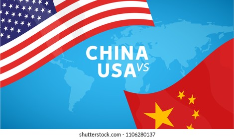 China and USA trade war concept. Business global exchange tariff international economy. Chinese and USA flag illustration.
