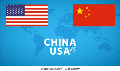 China and USA trade war concept. Business global exchange tariff international economy. Chinese and USA flag illustration.