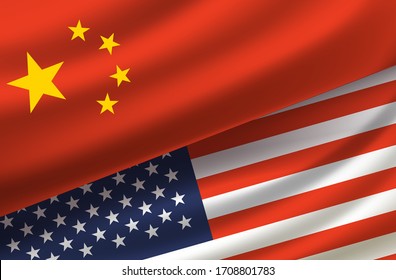 China and USA. Vector background with flags