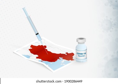 China Vaccination, Injection with COVID-19 vaccine in Map of China. Vaccination Concept Illustration.